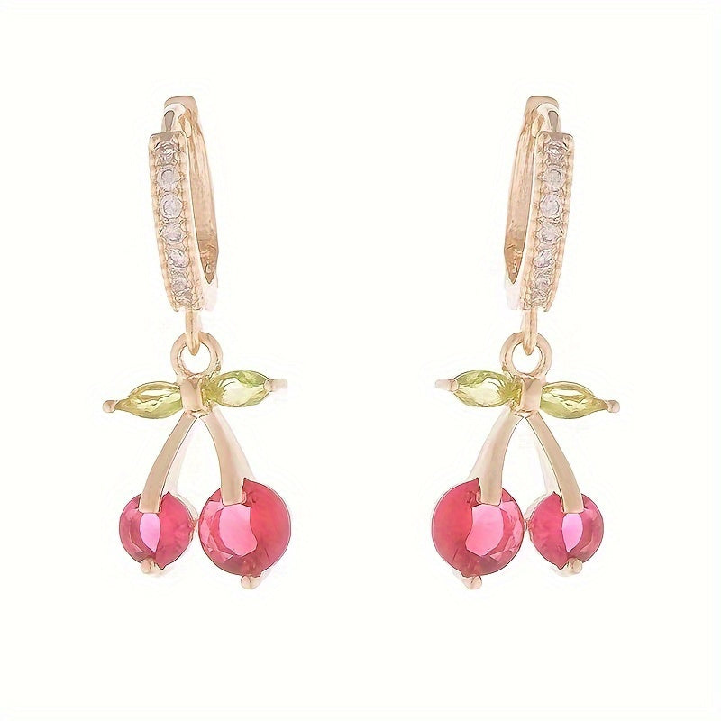 1pair Rhinestone Cherry Shaped Dangle Earrings, Jewelry for Daily Wear