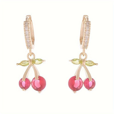 1pair Rhinestone Cherry Shaped Dangle Earrings, Jewelry for Daily Wear