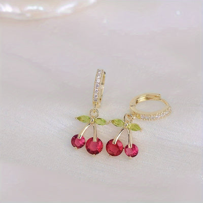 1pair Rhinestone Cherry Shaped Dangle Earrings, Jewelry for Daily Wear
