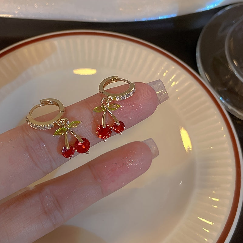 1pair Rhinestone Cherry Shaped Dangle Earrings, Jewelry for Daily Wear