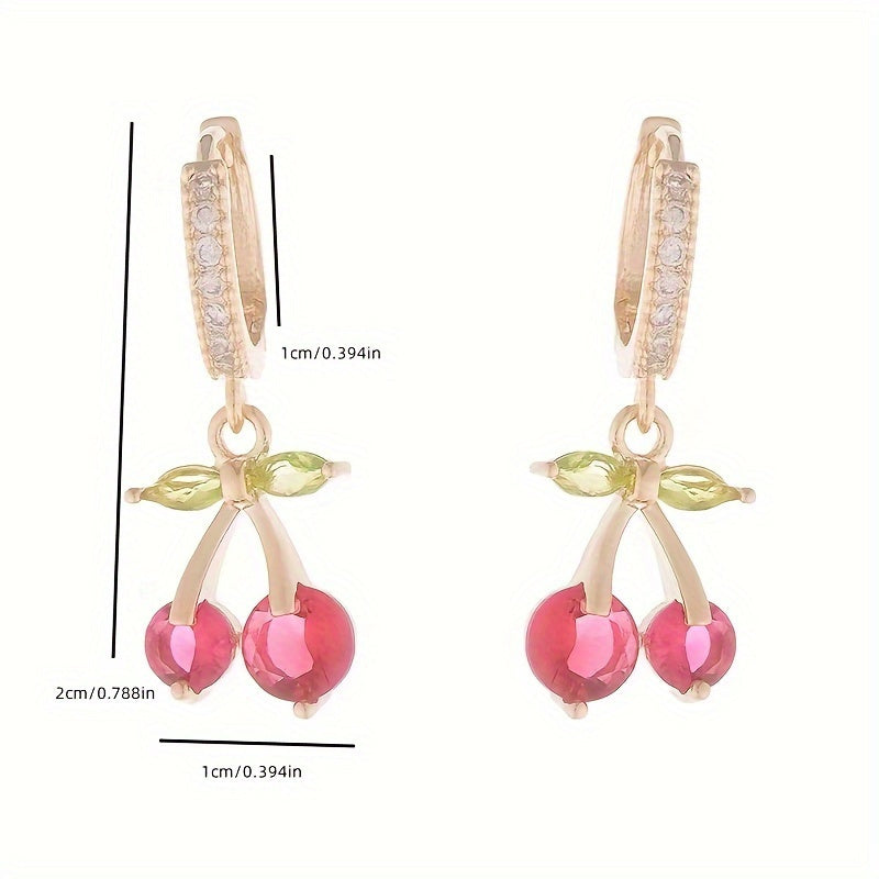 1pair Rhinestone Cherry Shaped Dangle Earrings, Jewelry for Daily Wear