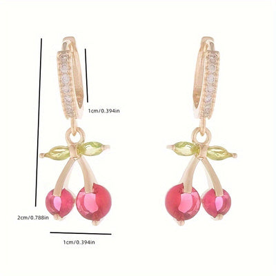 1pair Rhinestone Cherry Shaped Dangle Earrings, Jewelry for Daily Wear