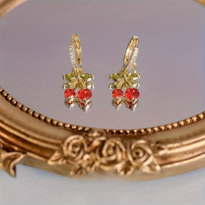 1pair Rhinestone Cherry Shaped Dangle Earrings, Jewelry for Daily Wear
