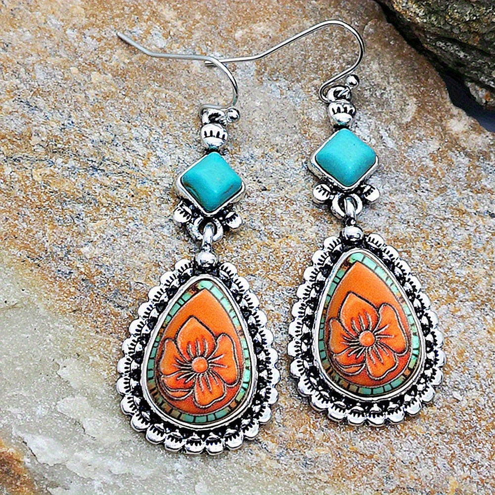 2pcs Fashion Vintage Earrings Turquoise Earrings Bohemian Earrings Jewelry Women's Earrings Jewelry Birthday Anniversary Gift for Lovers and Friends Valentine's Day Earrings Gift