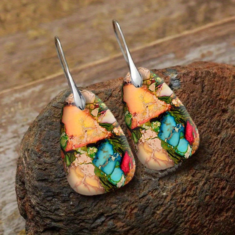 2PCS Retro Bohemian Earrings Imitation Turquoise Earrings Men's And Women's Earrings Retro Earrings Jewelry Birthday Party Anniversary Gift Earrings Christmas Earrings Valentine's Day Gift