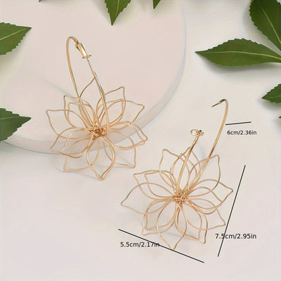 1 Pair Hollow Flower Shaped Hoop Earrings, Hollow Petal Simple Line Flower Hoop Earrings, Elegant Party Earrings Jewelry