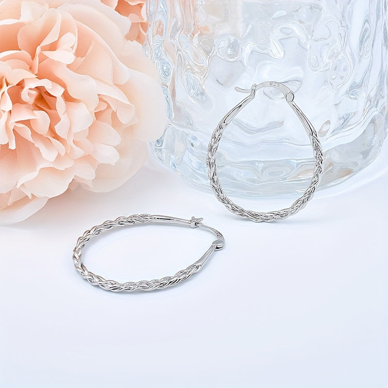 S925 Sterling Silver Hoop Earrings Trendy Classic Ladies Oval Hoop Earrings Vintage Elegant Party Banquet Festival Earrings Jewelry