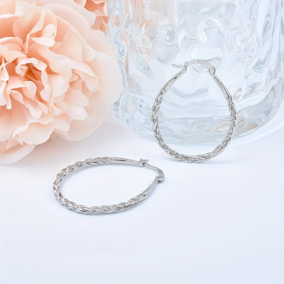 S925 Sterling Silver Hoop Earrings Trendy Classic Ladies Oval Hoop Earrings Vintage Elegant Party Banquet Festival Earrings Jewelry