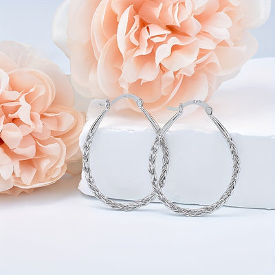 S925 Sterling Silver Hoop Earrings Trendy Classic Ladies Oval Hoop Earrings Vintage Elegant Party Banquet Festival Earrings Jewelry