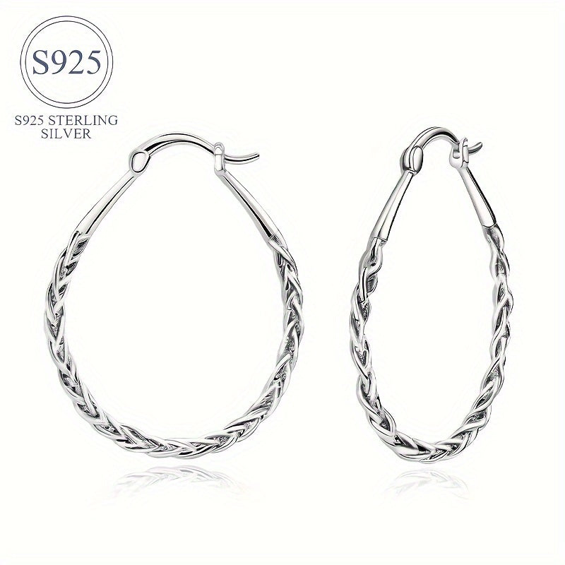 S925 Sterling Silver Hoop Earrings Trendy Classic Ladies Oval Hoop Earrings Vintage Elegant Party Banquet Festival Earrings Jewelry