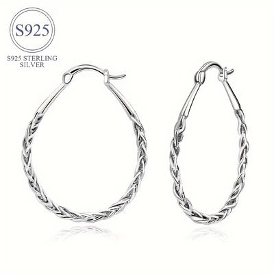 S925 Sterling Silver Hoop Earrings Trendy Classic Ladies Oval Hoop Earrings Vintage Elegant Party Banquet Festival Earrings Jewelry