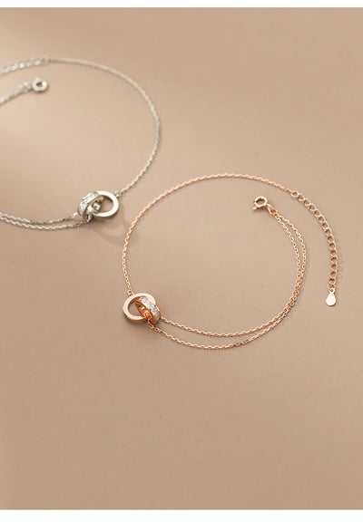 Anklet For Women Girl S925 Sterling Silver Rose Gold Color Steric Zirconia Adjustable Beach Style Foot Ankle Bracelet Jewelry