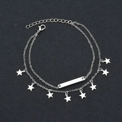 Simple Anklet Silver Color Double Layers Ball Pendant Anklet Summer Beach Bracelets Frosted Beads Anklets Bracelet Women Jewelry
