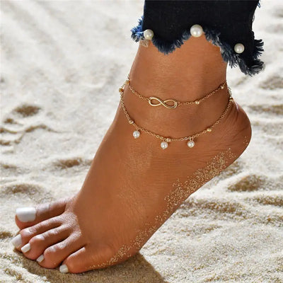 Simple Anklet Silver Color Double Layers Ball Pendant Anklet Summer Beach Bracelets Frosted Beads Anklets Bracelet Women Jewelry