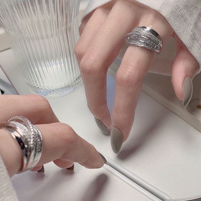 Irregular Pleated Ring for Women Men Open Adjustable Rings Wide Trendy Finger Rings Y2K Accessories Fashion Punk Jewelry