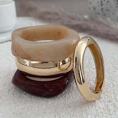 IngeSight.Z Vintage Irregular Resin Wide Bangle Bracelets Women Punk Geometric Wide Metal Bracelet Fashion Chunky Party Jewelry