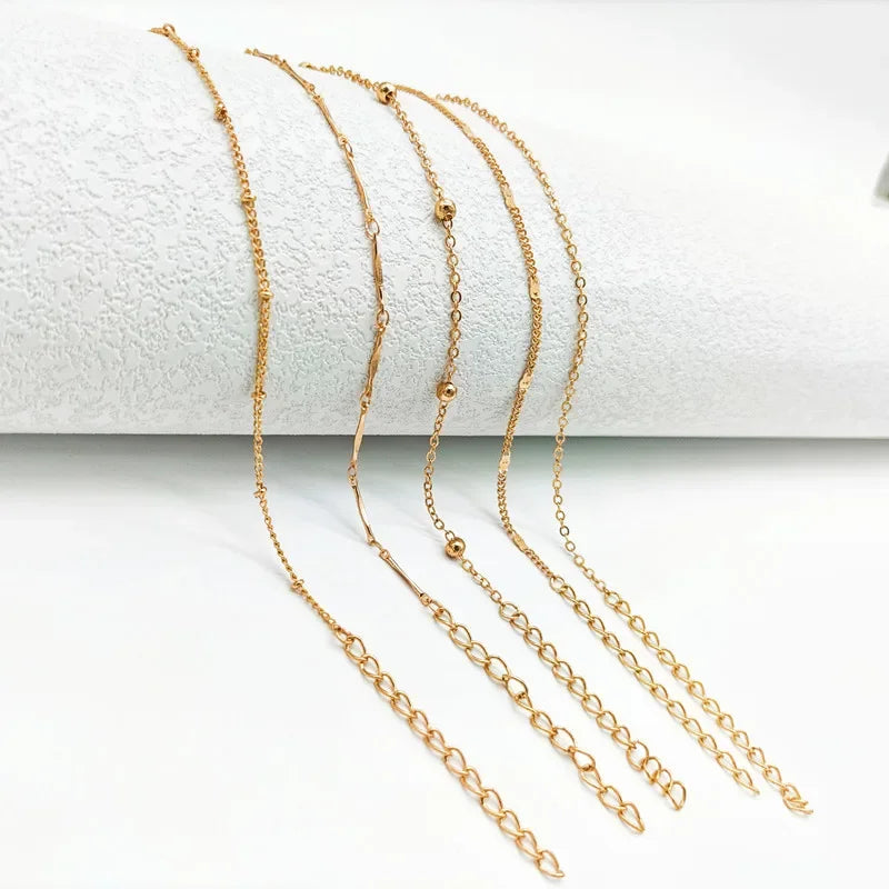 Shiny Anklets With Layers Leaves And Beaded Cuban Chains. A Set Of Summer Beach Anklets For Women Girls  Ankle Jewelry,