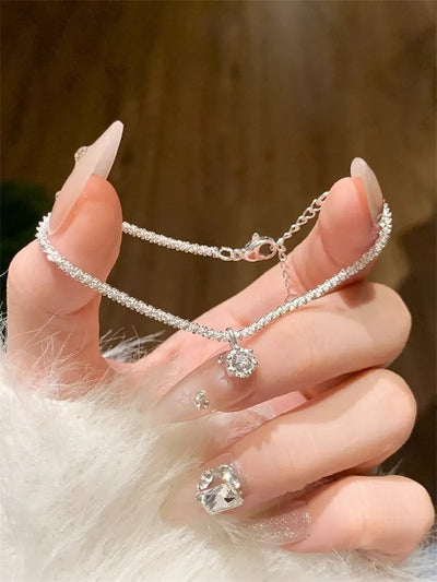 Exquisite Silver Color Zircon Anklet for Women Girls Sparkling Gypsophila Adjsutable Chain Beach Anklet Jewelry Gift 2024 New