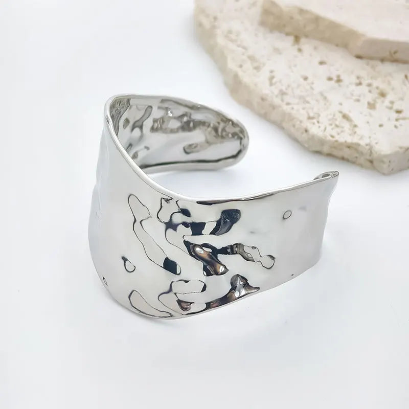 New Geometric Metal Wide Cuff Open Bangle Jewelry Accessories Fashion Personalized Design Metal Glossy Bracelets for Women