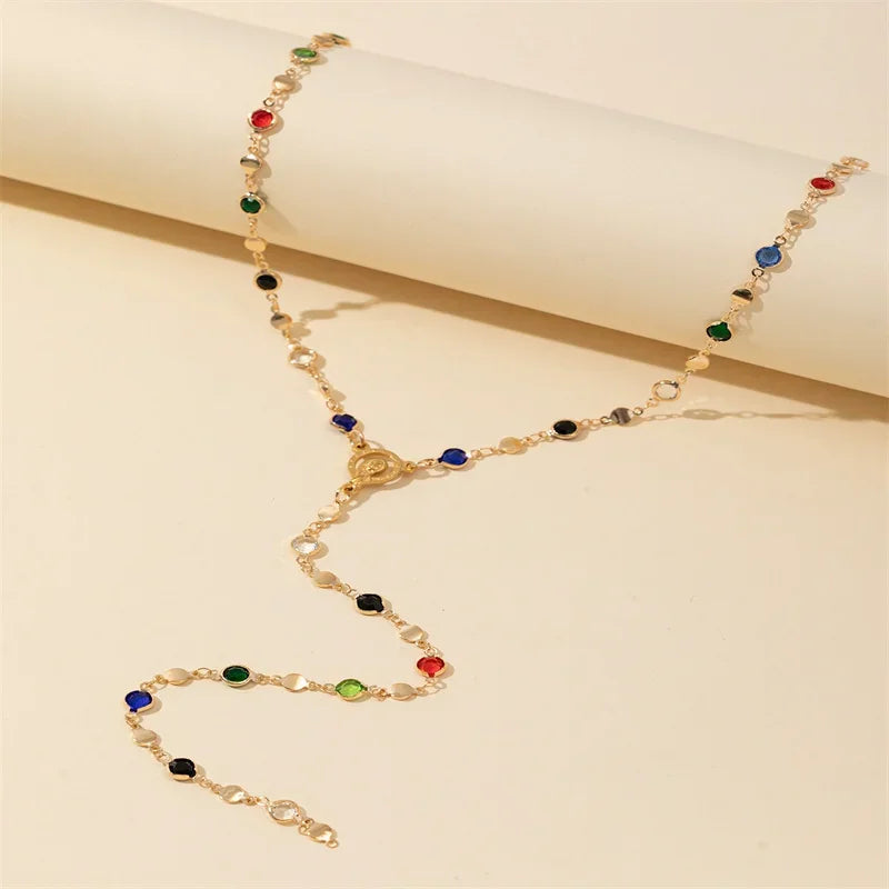 Bohemian Long Y-Shaped Necklaces for Women Y2K Metal Clavicle Chain Gold Color Choker Holiday Party Jewelry Necklace Gift Collar