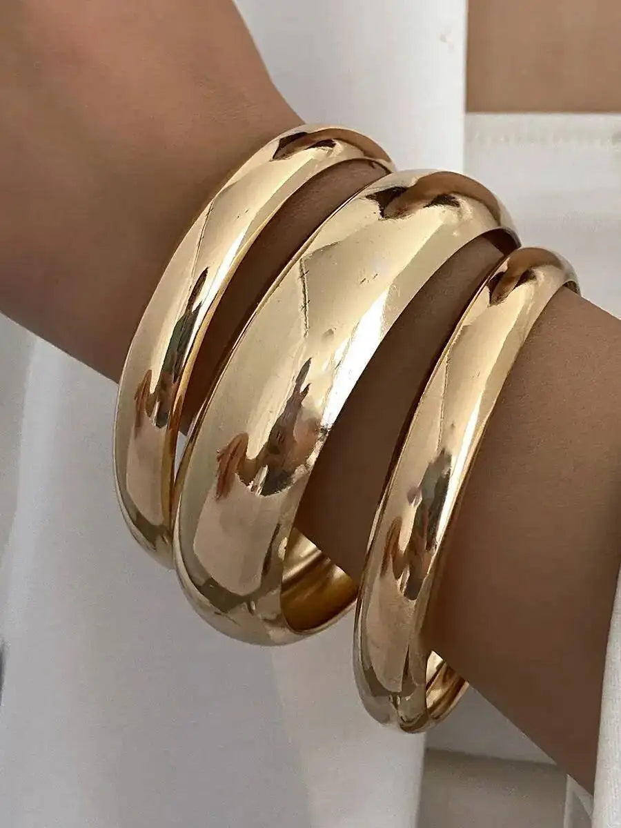 PuRui 3 Styles Retro Punk Gold Color Stack Metal Bangles Bracelets for Women Trend Simple Femme Charm Jewelry Accessories Gifts