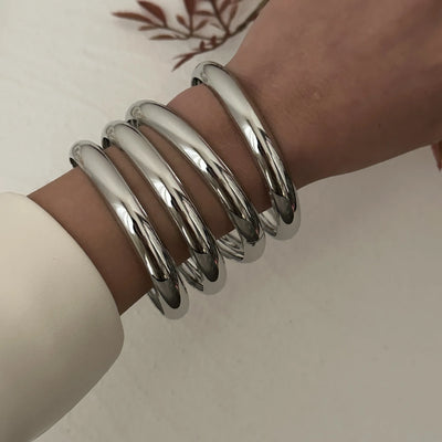 DIEZI One Set Simple Multilayer Bangle Bracelet Fashion Punk Gold Silver Color Geometric Bangles For Women Men Gift Jewelry