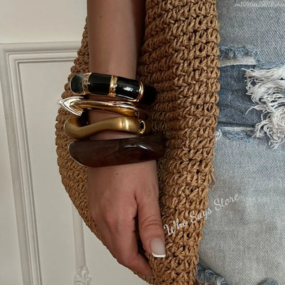Vintage Punk Beige Khaki Thick Resin Acrylic Smudging Bangles Geometric Irregular Bangle Bracelets For Women Men Jewelry