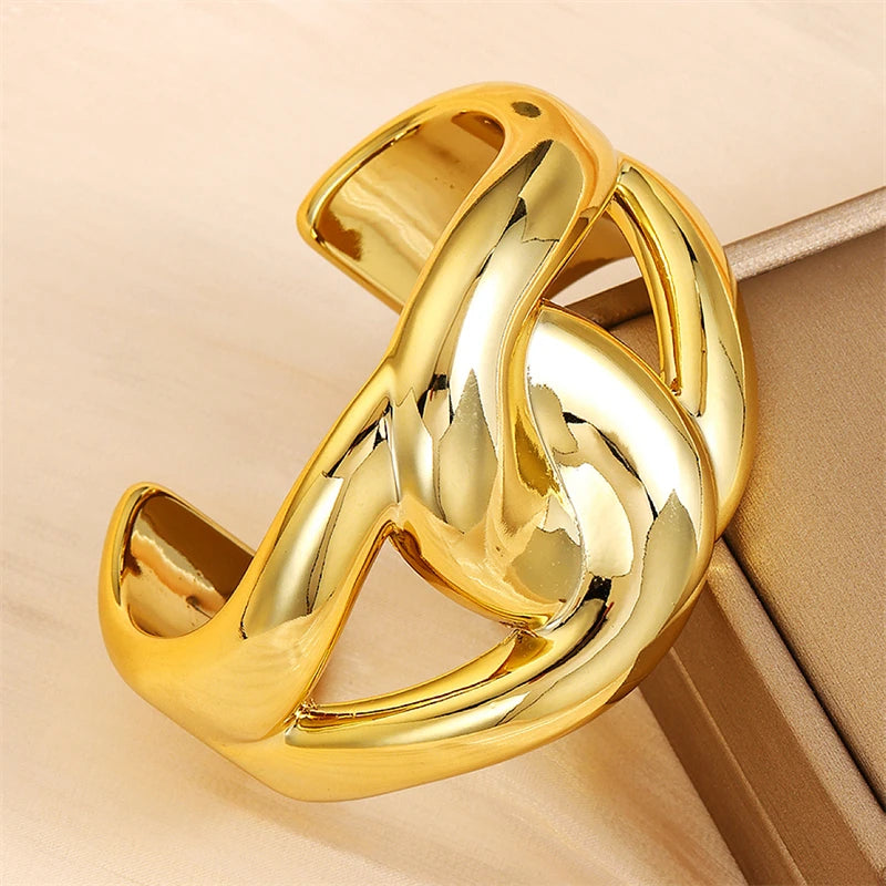 Exaggerated Geometric Wide Cuff Bangles for Women Men Punk Hip Hop Chunky Gold Silver Color Statement Bracelet Jewelry Gift