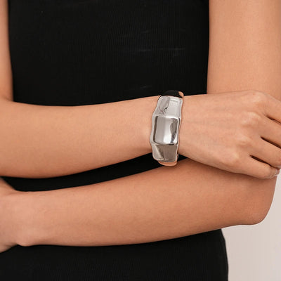 Exaggerated Geometric Wide Cuff Bangles for Women Men Punk Hip Hop Chunky Gold Silver Color Statement Bracelet Jewelry Gift