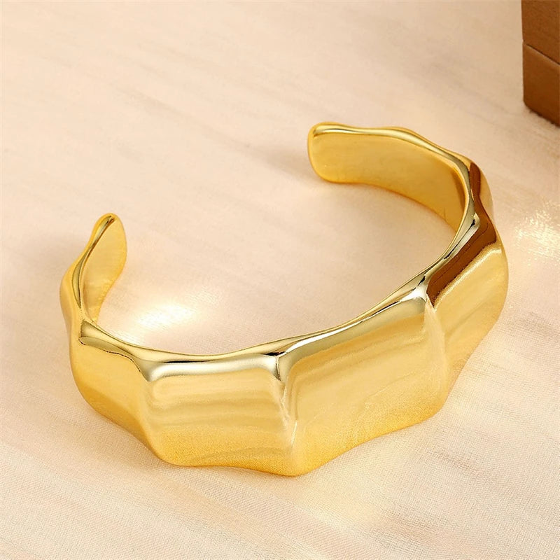Exaggerated Geometric Wide Cuff Bangles for Women Men Punk Hip Hop Chunky Gold Silver Color Statement Bracelet Jewelry Gift