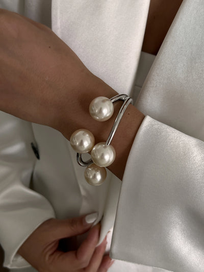 Ingemark 3 Style Creative Big Imitation Pearl Cuff Bracelet Women Trend 2025 Punk Heavy Metal Chunky Spring Bangle Steampunk Men