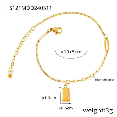 2 Pcs Gold Plated Summer Green Crystal with Shell Pendant Anklet Stainless Steel Beaded Waterproof Jewelry Wholesale