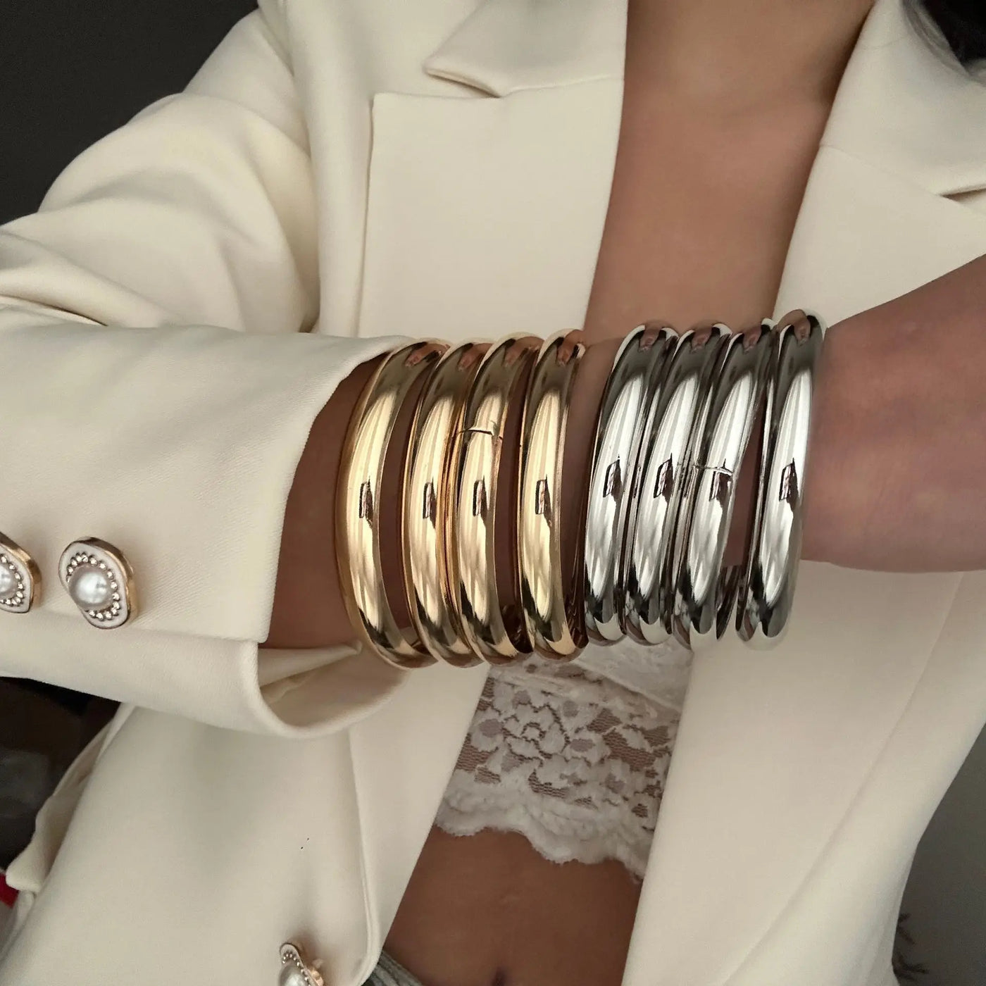 DIEZI One Set Simple Multilayer Bangle Bracelet Fashion Punk Gold Silver Color Geometric Bangles For Women Men Gift Jewelry