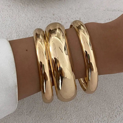 PuRui 3 Styles Retro Punk Gold Color Stack Metal Bangles Bracelets for Women Trend Simple Femme Charm Jewelry Accessories Gifts