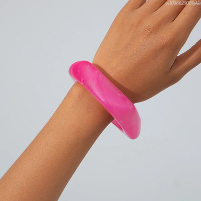 Vintage Punk Beige Khaki Thick Resin Acrylic Smudging Bangles Geometric Irregular Bangle Bracelets For Women Men Jewelry