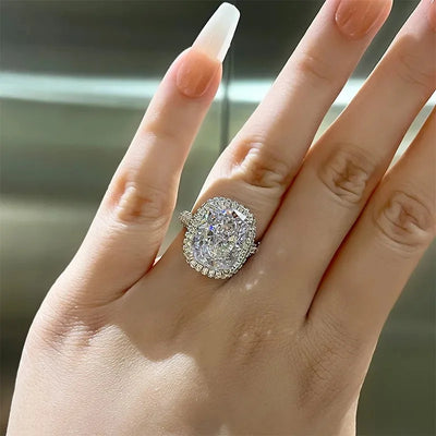 Fashion Female Rings 925 Sterling Silver Shining Big Square 4 Claw Inlaid Zircon Rings for Women  Banquet Wedding Jewelry Gift