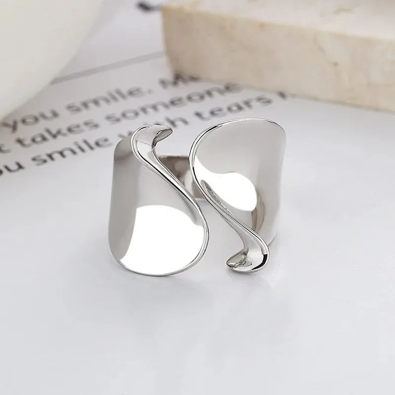 925 Sterling Silver Rings for Women Minimalist Elegant Couple Bands Simple Big Statement Ring Party Wedding Jewelry Gift Set