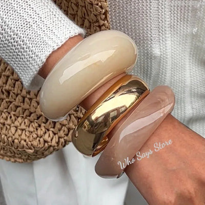 Vintage Punk Beige Khaki Thick Resin Acrylic Smudging Bangles Geometric Irregular Bangle Bracelets For Women Men Jewelry