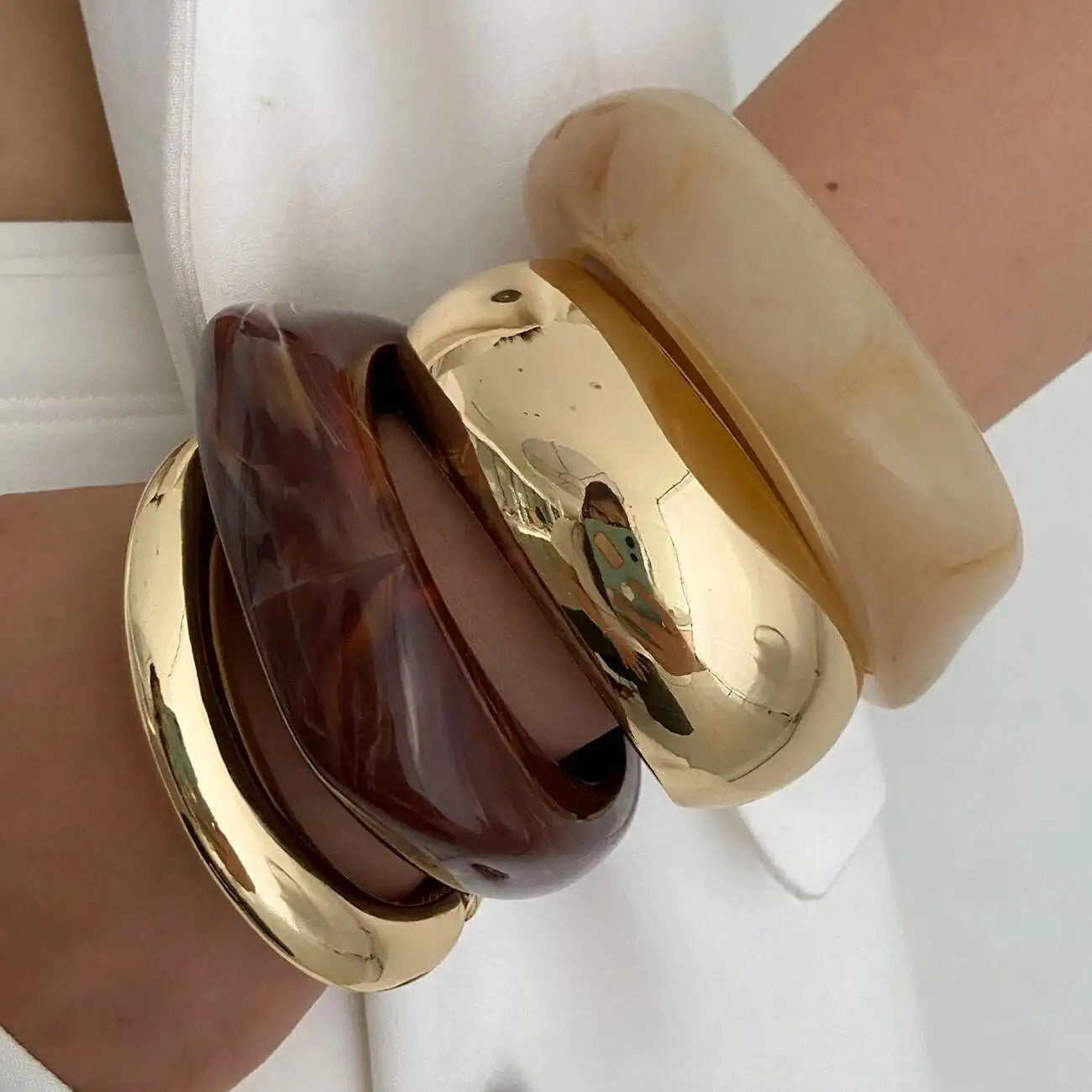 IngeSight.Z Vintage Irregular Resin Wide Bangle Bracelets Women Punk Geometric Wide Metal Bracelet Fashion Chunky Party Jewelry