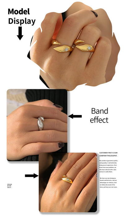 Trendy Chic Rings For Women Gold Plated Waterproof Ring with White Rhinestones Chic Shiny Luxury Jewelry Wholesale