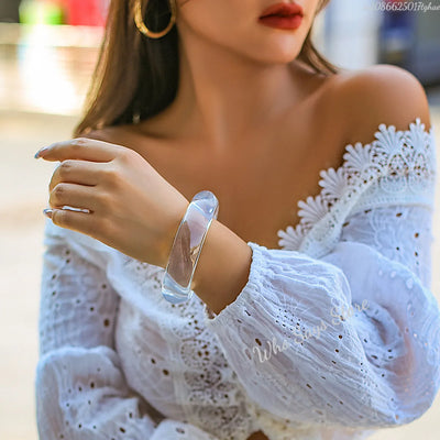 Vintage Punk Beige Khaki Thick Resin Acrylic Smudging Bangles Geometric Irregular Bangle Bracelets For Women Men Jewelry