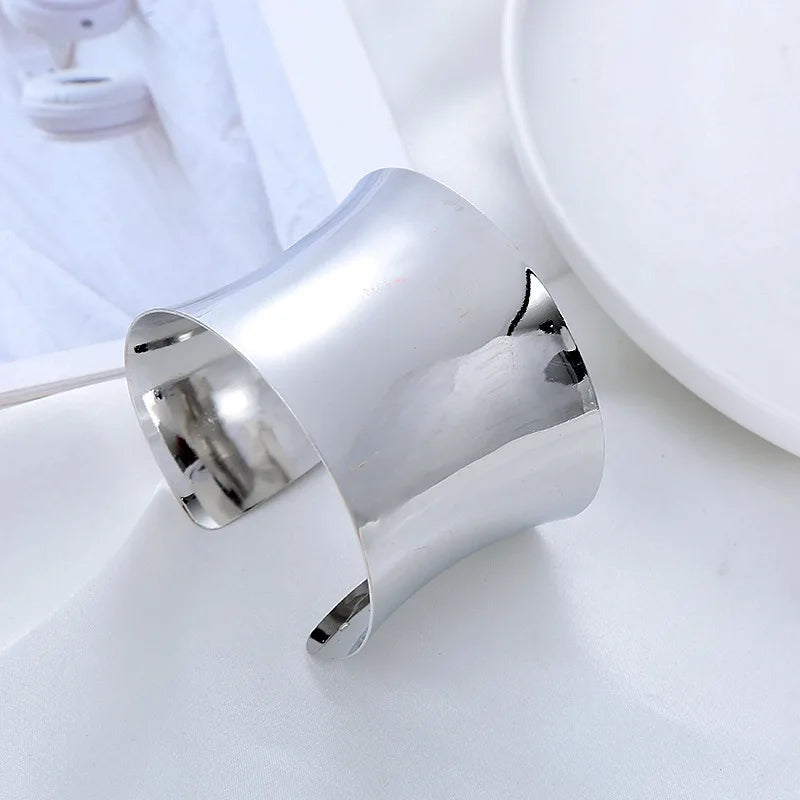 New Geometric Metal Wide Cuff Open Bangle Jewelry Accessories Fashion Personalized Design Metal Glossy Bracelets for Women