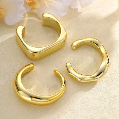 3pcs Retro Exaggerated Gold Color Bangle Set for Women Simple Geometric Smooth Wide Thick Bracelets Daily Wear Wedding Jewelry