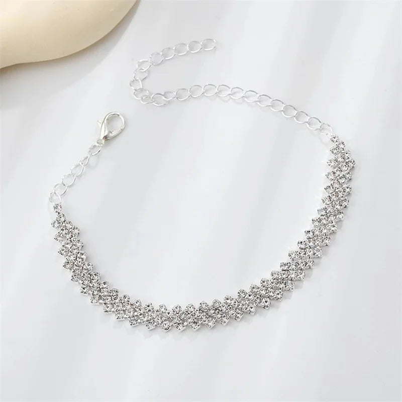 Exquisite Silver Color Zircon Anklet for Women Girls Sparkling Gypsophila Adjsutable Chain Beach Anklet Jewelry Gift 2024 New