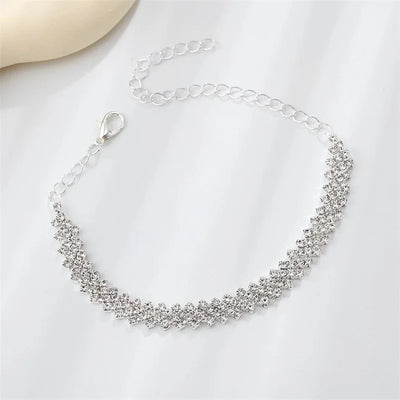 Exquisite Silver Color Zircon Anklet for Women Girls Sparkling Gypsophila Adjsutable Chain Beach Anklet Jewelry Gift 2024 New