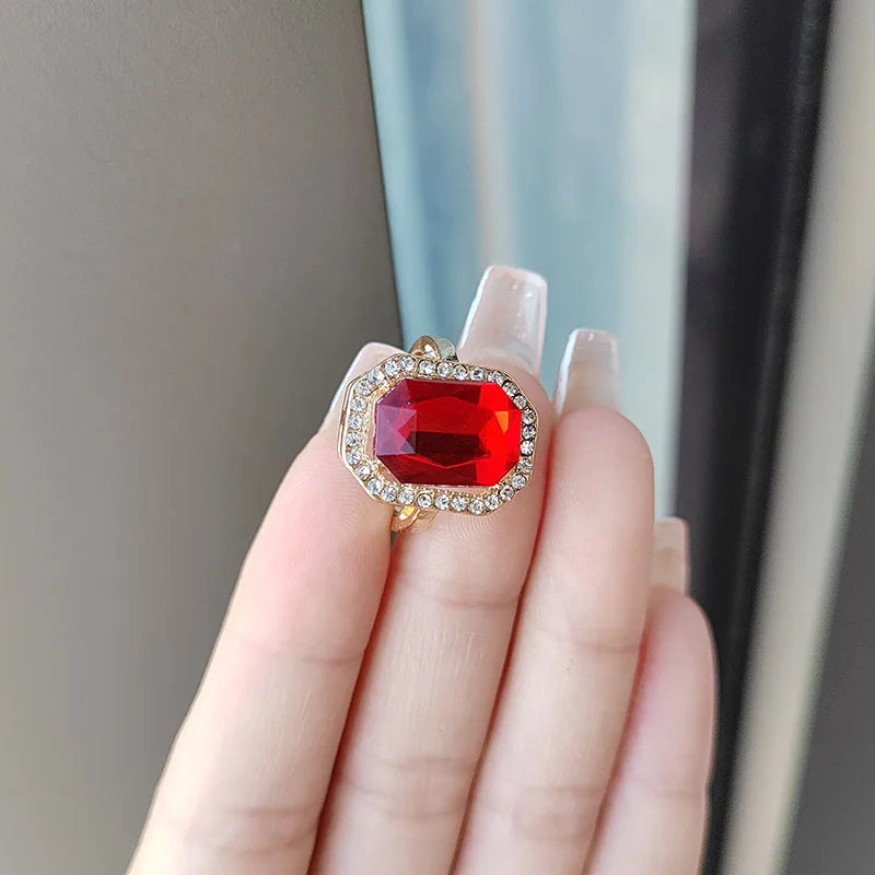 Luxury Ruby Emerald Ring For Women Adjustable Wide Face Men's Ring Jewelry Zircon Shiny Fine Jewelry Finger Accessories