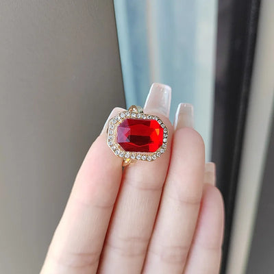 Luxury Ruby Emerald Ring For Women Adjustable Wide Face Men's Ring Jewelry Zircon Shiny Fine Jewelry Finger Accessories