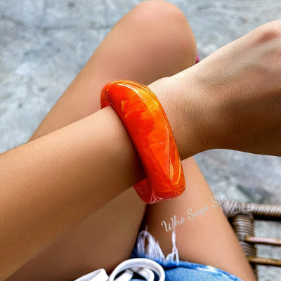Vintage Punk Beige Khaki Thick Resin Acrylic Smudging Bangles Geometric Irregular Bangle Bracelets For Women Men Jewelry