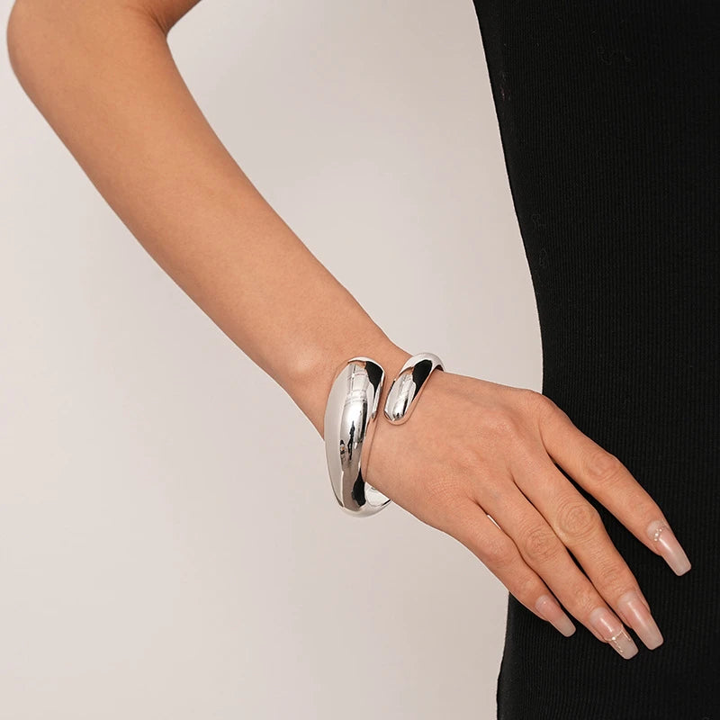 Exaggerated Geometric Wide Cuff Bangles for Women Men Punk Hip Hop Chunky Gold Silver Color Statement Bracelet Jewelry Gift