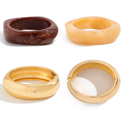 IngeSight.Z Vintage Irregular Resin Wide Bangle Bracelets Women Punk Geometric Wide Metal Bracelet Fashion Chunky Party Jewelry
